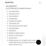 Driftwood NWT  Women's Tasseled Geo-Print Dropped-Shoulder Sweater - Cream Size S Photo 1