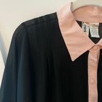 Mimi Chica Black Sheer Button Down Womens Medium Blouse Shirt Pink Contrast Siren Career Photo 3