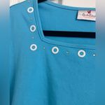 Quacker Factory  Top Large blue Square Neck circle and rhinestone Embellishing Photo 5
