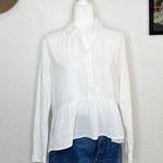 Birds of Paradis by Trovata White Cotton Peplum Collared Button Front Top Size S Photo 0