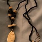24” Necklace Stone Carved Fish Pendant 2” H X .75” W Beaded Black Cord Rope Photo 0