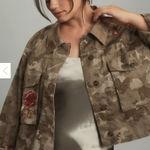 Anthropologie By  Embroidered Camo Utility Jacket Lg WT Photo 0