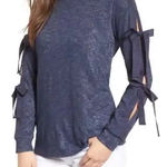 Pleione  Navy Long Sleeve Top with Bow Accents Photo 0