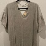 Anthropologie VANESSA VIRGINIA Silver Metallic Butterfly Short Sleeve Blouse Photo 0