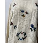 Yessiva Cream Floral Crochet Knit Embroidered Rustic Crew Neck Wool Sweater Med Yellow Size L Photo 5