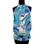 Boston Proper  Ocean Abstract Print Banded Bottom Halter Back Mock Neck Top New L Photo 1