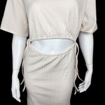 4th and Reckless Womens Small Cream Textured Midi Dress Cutout Short Sleeve Photo 1