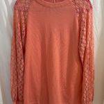 MIHOLL L Salmon Pink Watfle Knit Lace Sleeve Top Size L Photo 0