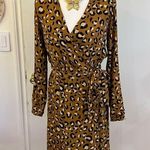 H&M Leopard Print Wrap Midi Dress Long Sleeve Tie Waist Y2K Animal Print Sz 6 Photo 0