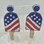 American Flag Popsicle Seed Bead Earrings Red Photo 0