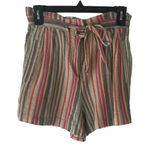 BCBGMAXAZRIA Size XS Pink Striped Cotton Striped Belted Paperbag Shorts Photo 0