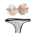 Victoria's Secret Swimsuit Bikini Sz L 36DD Padded Underwire White Pink Orange Photo 2