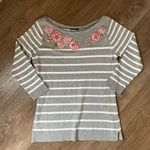 Karen Scott 3/4 sleeve striped sweater embroidered women’s size small NEW Photo 0
