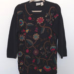 VTG Innovation Sport Womens Sweater Sz S Black Floral Embroidered Boho Artsy 90s Photo 0