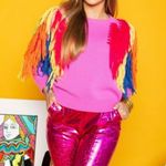 Queen of Sparkles Rainbow Fringe Sweater Size Medium M Pink Photo 7