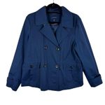 Lands' End Navy Blue Double Breasted Collared Lightweight Rain Jacket Size M Photo 0