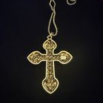 Betsey Johnson Betsy Johnson Rhinestone Cross Chunky Statement Necklace Gold Tone Chain NWT Photo 5