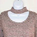 White Birch  Stripe Choker Top Cutout Long Sleeve Wrap Burgundy Gray S Photo 1
