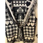 Y2K Folk Farmhouse Woven Checks Sheep Hearts Fringe Open Front Boho Cottagecore Black Size L Photo 1