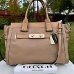 Coach Swagger Carryall Pebble Leather Satchel Tan/Nude Colorblock Photo 0