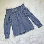 En Crême En Crème Navy Gingham Off-the-shoulder Blouse Photo 0