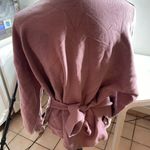 Magaschoni  Cinder Rose Mauve Crew Neck Sweater Women L Bishop Sleeve Viscose NWT Photo 2