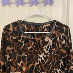 Rafaella NWOT  women’s leopard print faux leather neck long sleeve‎ blouse large Photo 1
