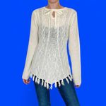 prAna Cream Ivory Wool Fringe Bohemian Preppy Winter Cozy Sweater Photo 1