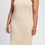 Gap  Women's M Rib One-Shoulder Midi Dress‎ Tan Neutral Ribbed Casual Photo 0