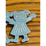Silver Tone pin brooch upside down boy girl etched on the back 2.25" across Photo 1