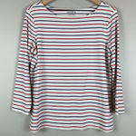 Untuckit Top Womens Large White Red Black Striped Stretch LS‎ Boat Neck Preppy Photo 0