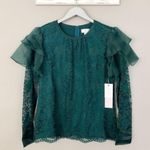 Rachel Parcell  Dark Green Botanical Floral Lace Flutter Sleeve Top NEW Photo 1