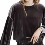 Madewell Dark Grey Metal Velvet Balloon Sleeve Sweatshirt Size Medium M Photo 0