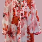 Jones New York Trendy Pink and Red Sheer Floral Blouse Size Petite Small Photo 0