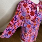 Hale Bob Top Medium Pink Floral Delyse Velvet Burnout Keyhole 3/4 Kimono Sleeves Photo 4