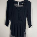 Bethany Mota Romper Shorts Womens Size XS Gauze Black Embroidered Faux Wrap Boho Photo 0