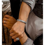 Boutique Unisex Braided Pure 999 Silver Buddhist Mantra Cuff Bracelet,‎ Adjustable Photo 4