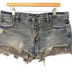 Free People  Cut Off Shorts Dark Wash Button Fly Distressed Women's 27 Mid Rise Photo 0