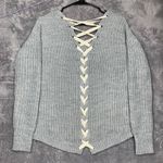 American Rag Cie Women’s Gray Lace Up Back Sweater Size S Acrylic Long Sleeve Photo 5