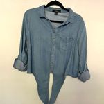 Forever 21 Chambray Dark Blue Faux Denim Button Down Blouse Top Size 0X Photo 1
