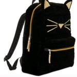 Black gold Velvet Cat Backpack Gold Accent School Travel Bag whimsi‎ Y2K Photo 0