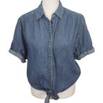 EXPRESS  Denim Snap-Up Crop Top Tie Front Size XS Western Jean Shirt Photo 0