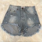 One Teaspoon  25 Blue Striped Distressed Outlaws Low Waist Button Fly Denim Short Photo 2