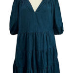 Universal Threads Universal Thread Cotton Tiered Puff Sleeve Mini Dress Blue Teal Boho Small Photo 0