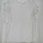 White Ruffle Blouse High Neck Flutter Sleeve Shirt Size XS petite Photo 5