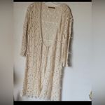 Belldini Chochet Cardigan Boho Coverup Tan Long Sleeve Size S Photo 2