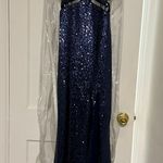 Faviana Navy Sequin Cut Out Prom Dress Photo 0