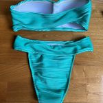Cupshe Ribbed Aqua Bandeau High Cut Bikini Photo 2