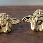 Vintage Stud Earrings Small & Dainty Gold Tone Cherub Photo 0