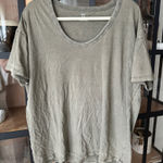 Aerie  Olive distressed boyfriend tee oversized scoop neck short sleeve Tshirt Photo 0